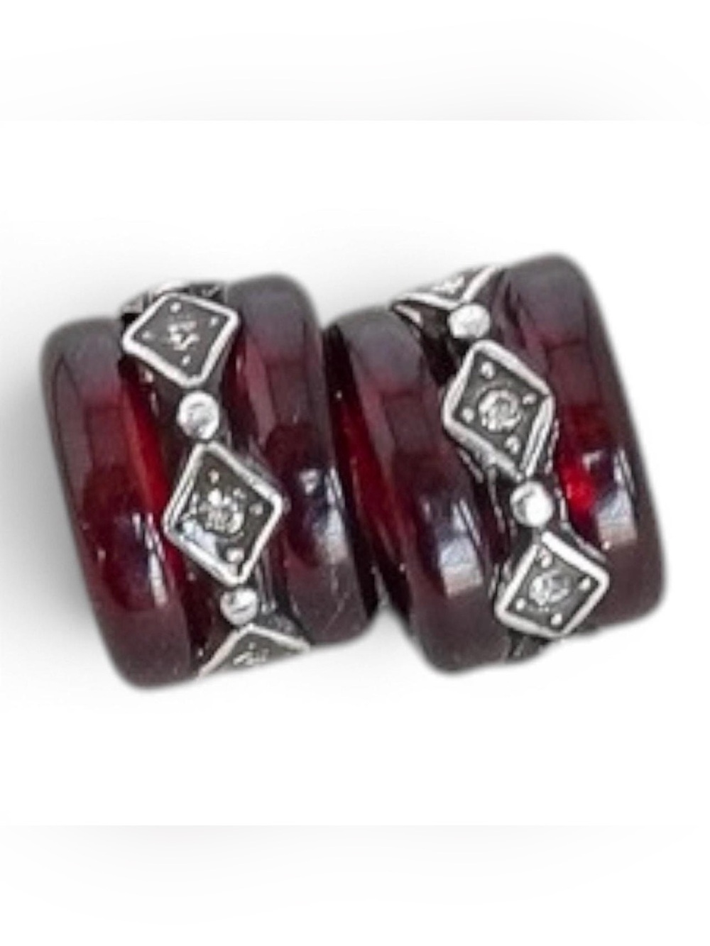 🌹BRIGHTON Deep Red Silver Swarovski Crystal beads!